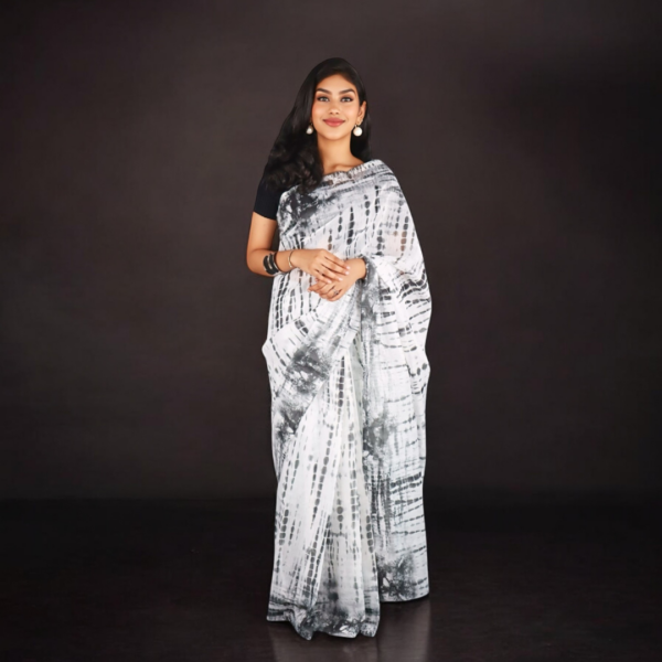 White Chanderi Silk Tie & Dye Saree