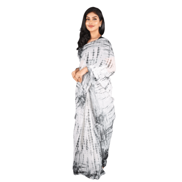 White Chanderi Silk Tie & Dye Saree