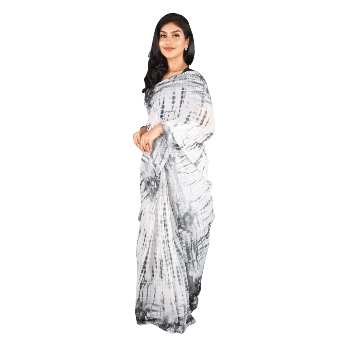 White Chanderi Silk Tie & Dye Saree