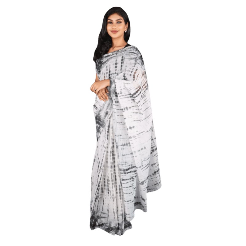 White Chanderi Silk Tie & Dye Saree - Image 4