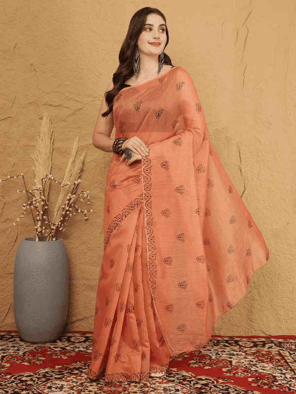 Elegant Light Orange Chanderi Silk Saree