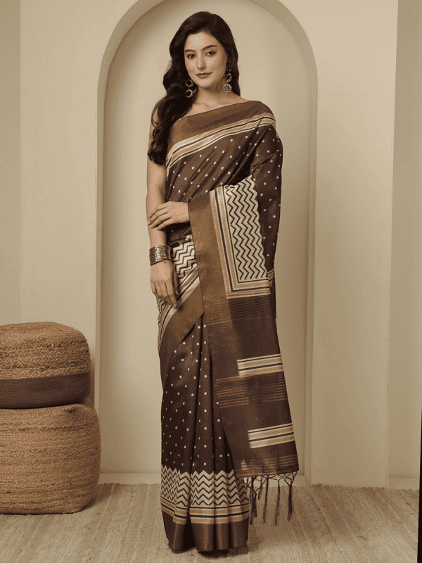 Brown Kosa Silk Saree with Zari Border