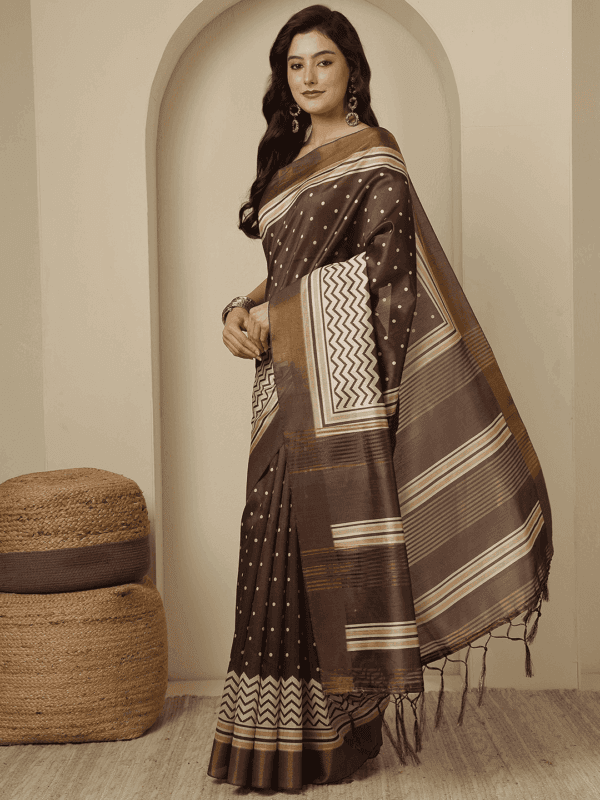 Brown Kosa Silk Saree with Zari Border