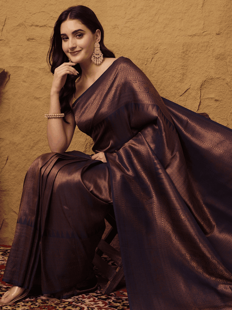 Purple Kanjeevaram Silk Saree - Image 2