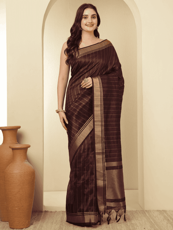 Purple Banarasi Raw Silk Saree with Zari Border