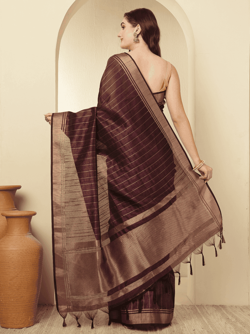 Purple Banarasi Raw Silk Saree with Zari Border - Image 3