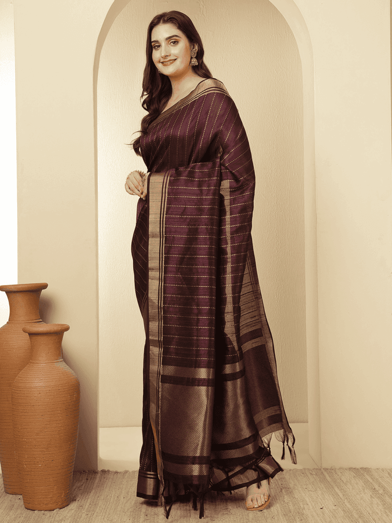 Purple Banarasi Raw Silk Saree with Zari Border - Image 4