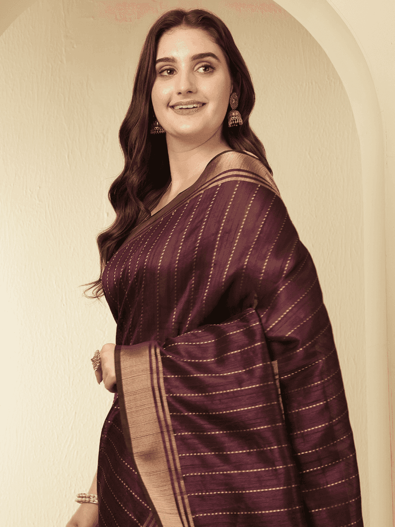 Purple Banarasi Raw Silk Saree with Zari Border - Image 5