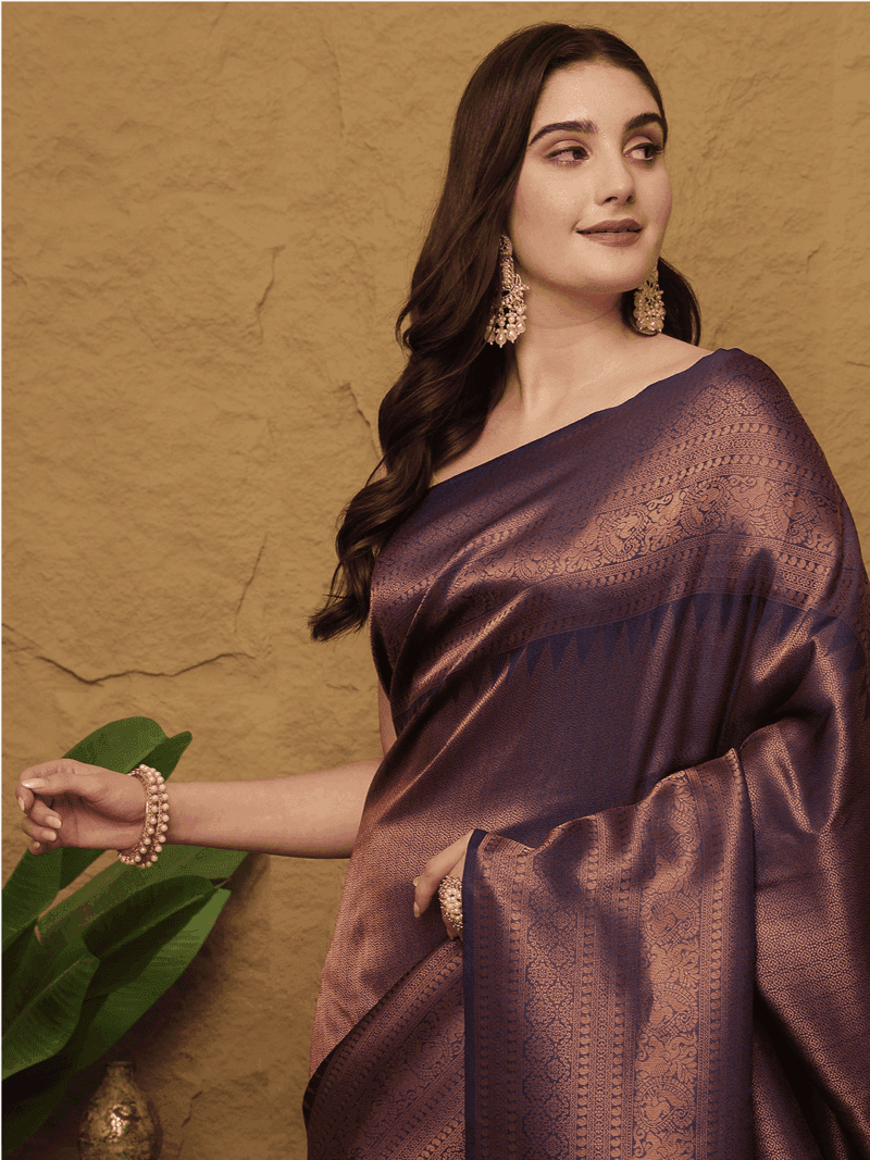 Purple Kanjeevaram Silk Saree - Image 3