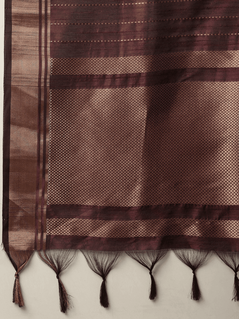 Purple Banarasi Raw Silk Saree with Zari Border - Image 6