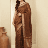 Brown Banarasi Raw Silk Saree with Zari Border