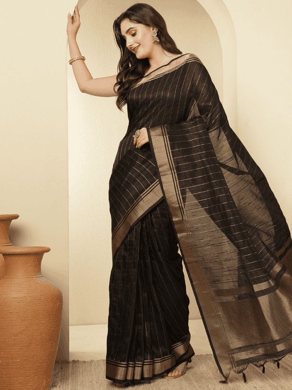 Black Banarasi Raw Silk Saree with Zari Border
