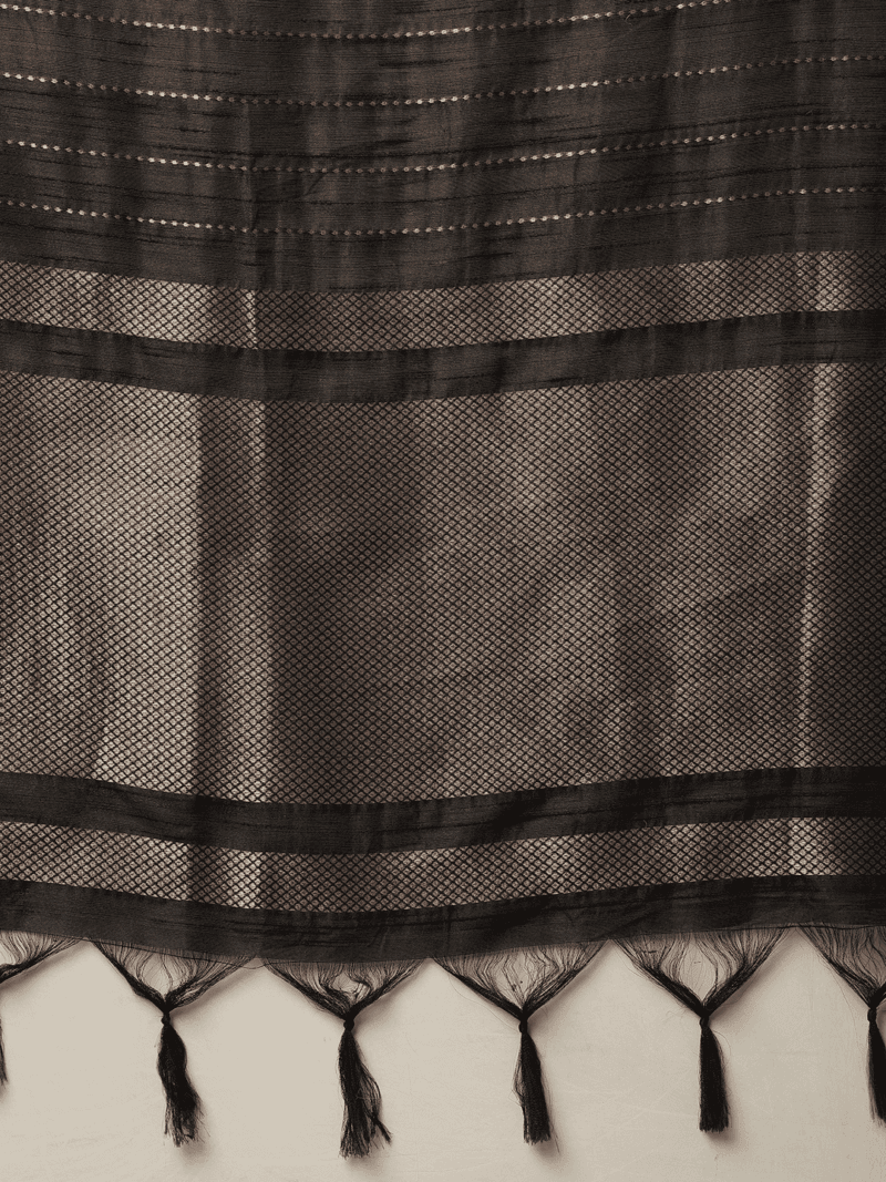 Black Banarasi Raw Silk Saree with Zari Border - Image 6