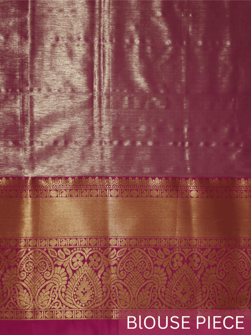 Kanjeevaram Silk Saree – Muted Yellow with Pink Zari Border & Golden Floral Pallu – Handwoven Saree for Weddings & Traditional Functions - Image 6