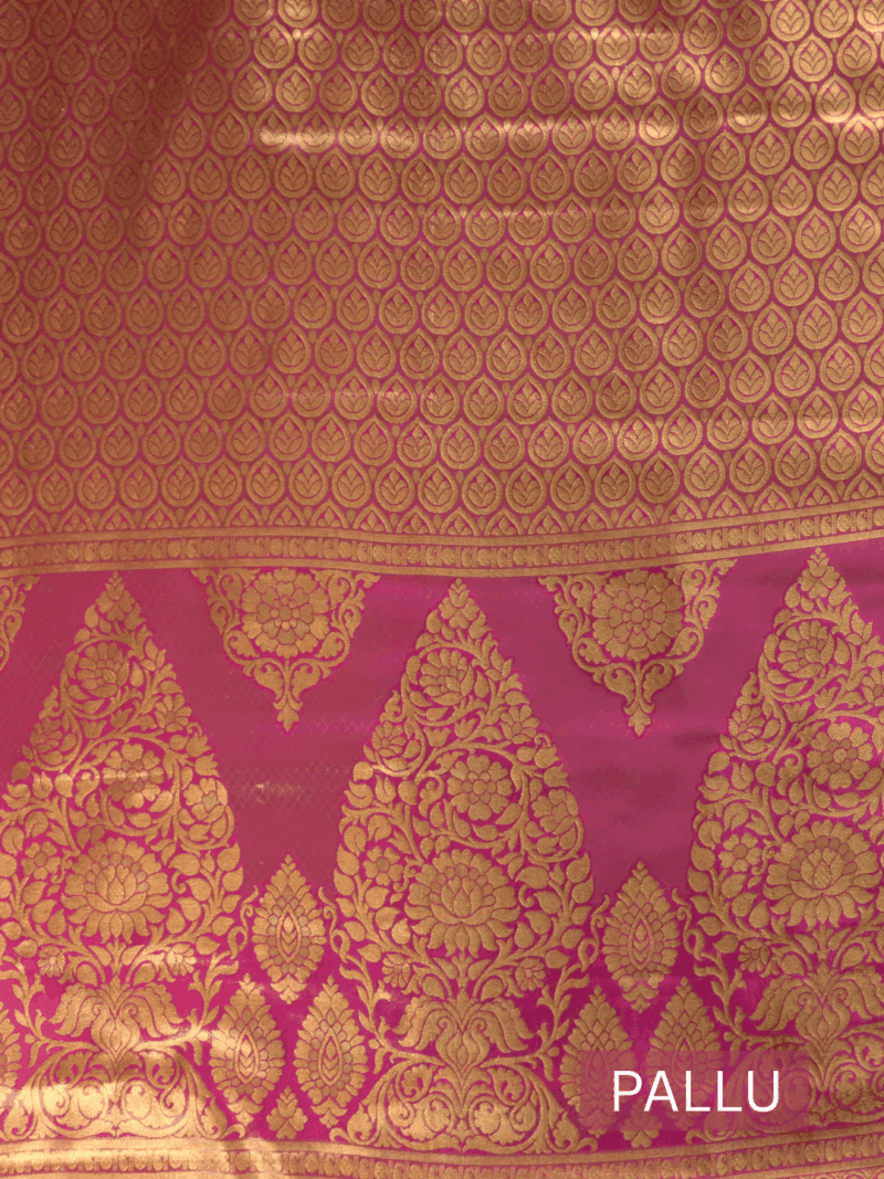 Kanjeevaram Silk Saree – Muted Yellow with Pink Zari Border & Golden Floral Pallu – Handwoven Saree for Weddings & Traditional Functions - Image 7
