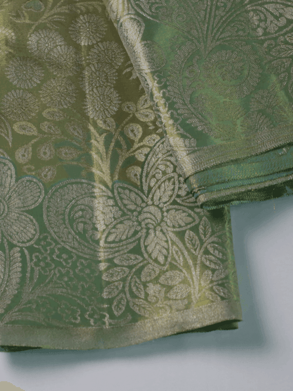 Kanjeevaram Silk Saree – Light Green with Silver Zari Floral Pallu – Handwoven Traditional Wedding Saree