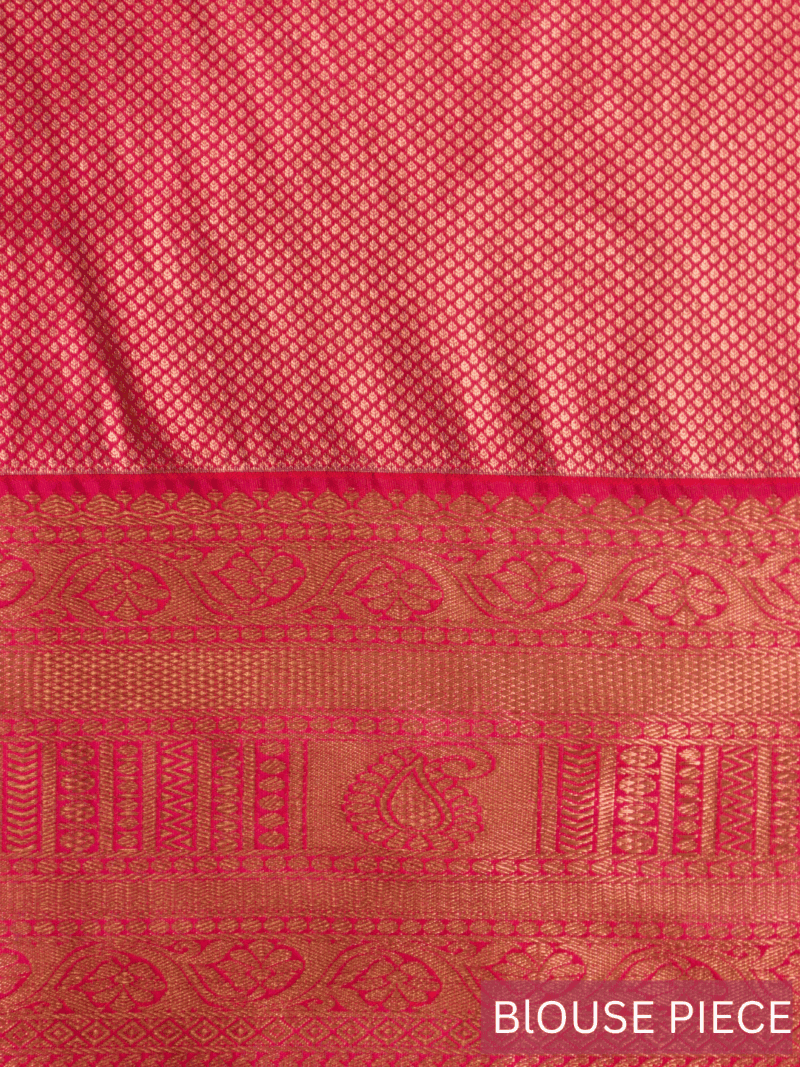 Kanjeevaram Handwoven Silk Saree for Women – Peach with Red Zari Border & Blouse Piece – Traditional Wedding & Festive Wear - Image 6